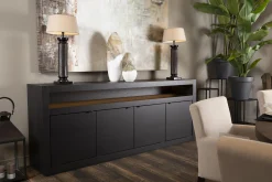 Bjorn, Dressoir, Zwart, 4 Deurs, Met Dimbare Led-Verlichting