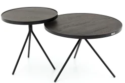 Madison, Bijzettafel, Eiken En Metaal, Rond, 45 Cm, Donkerbruin