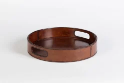 Manhattan, Dienblad, Bruin Leer, Rond