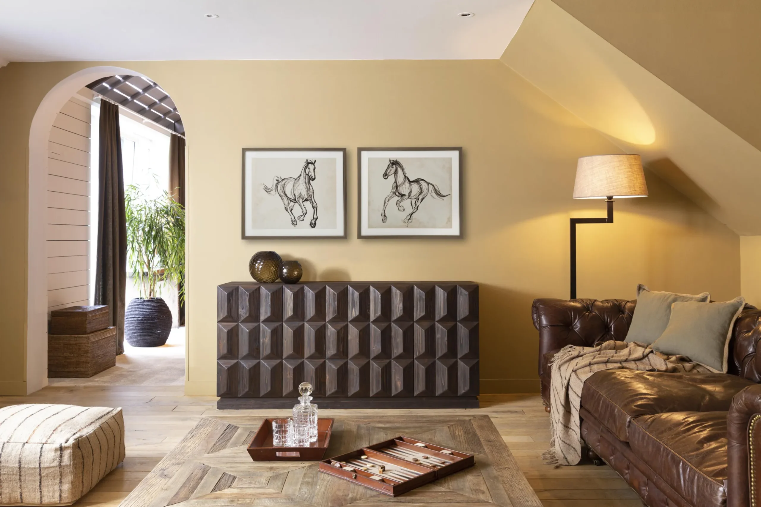Martha, Staande Lamp, Bruin/Zwart, Messing