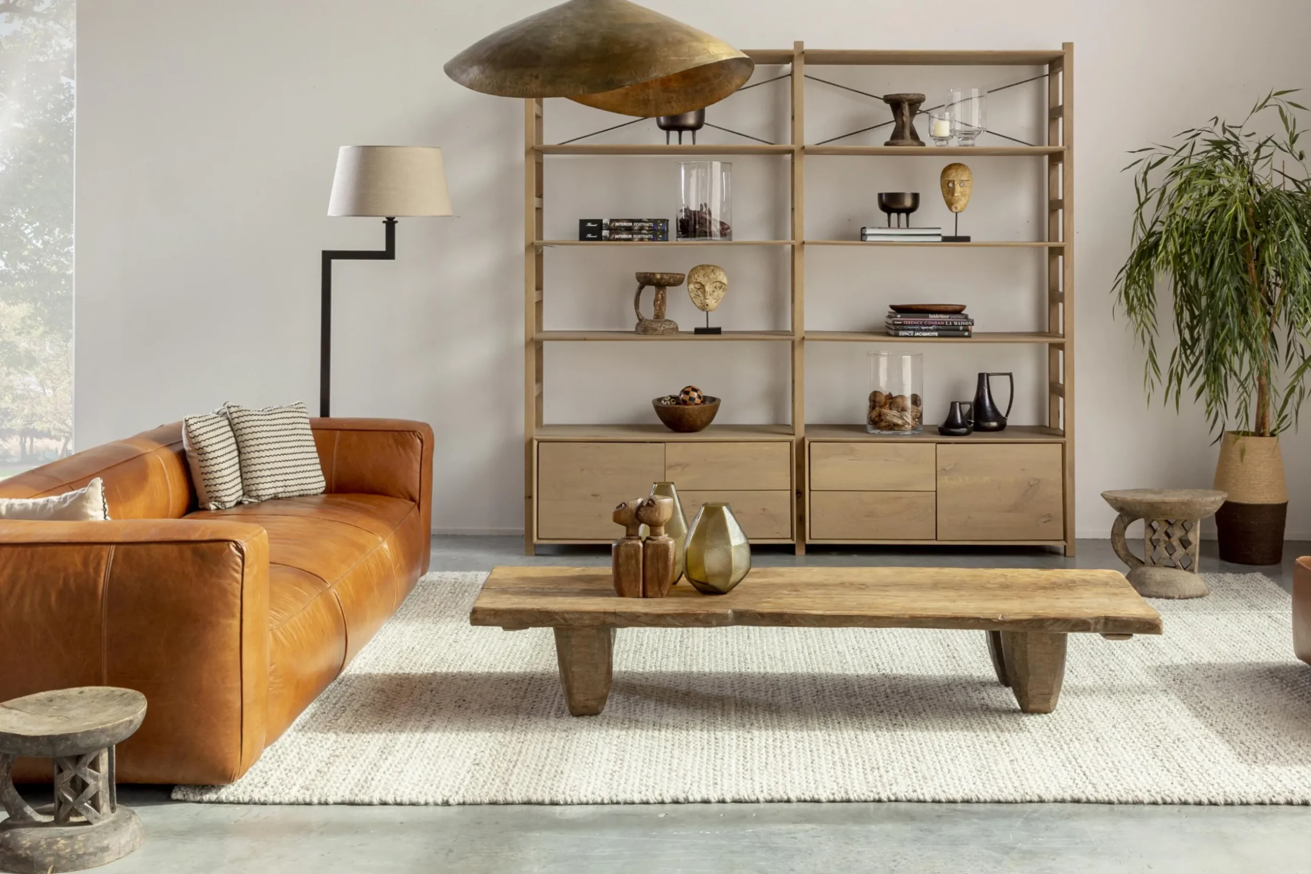 Martha, Staande Lamp, Bruin/Zwart, Messing