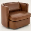 Nelia, Fauteuil, Leer Cognoac, Draaibaar