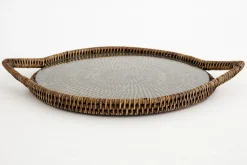 Togo, Dienblad, Rond, Met Glas, Riet