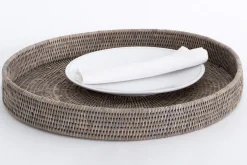Togo, Dienblad, Rond, Riet, Grijs, 48Cm