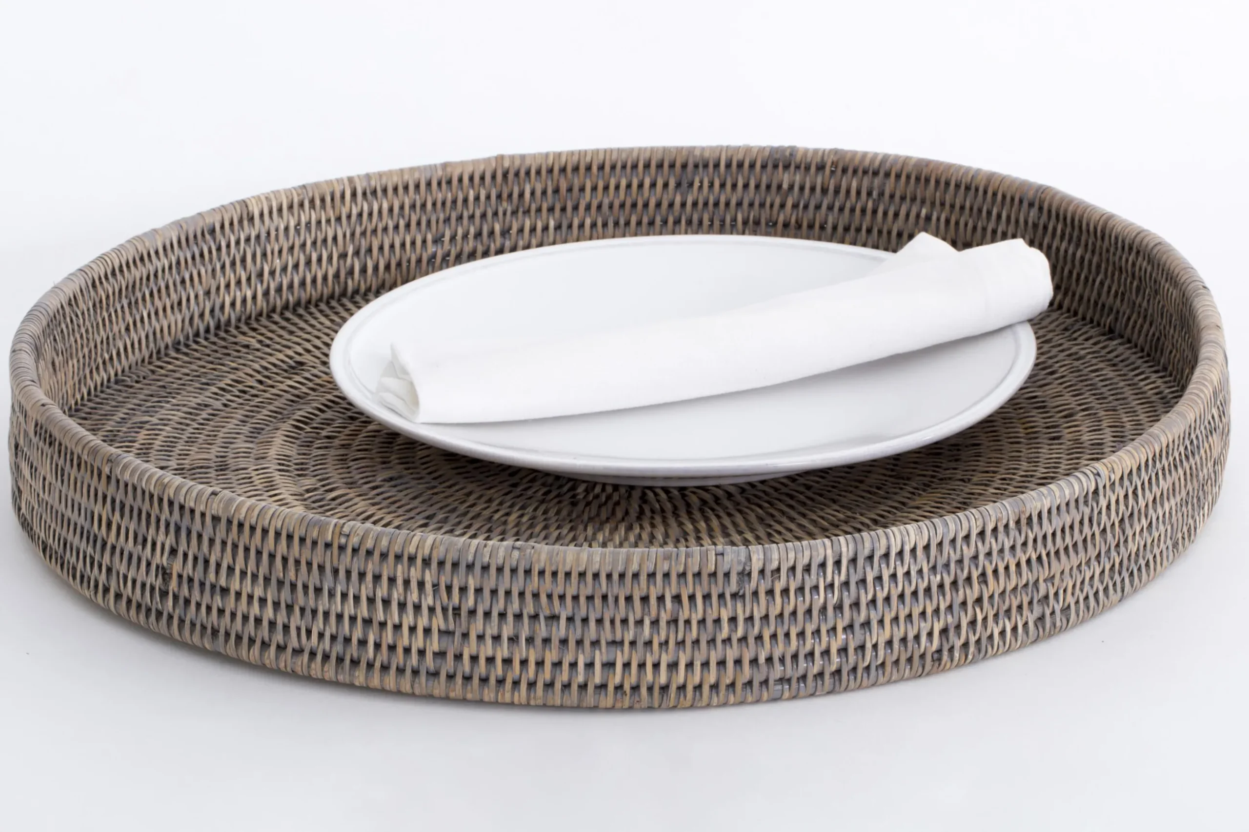 Togo, Dienblad, Rond, Riet, Grijs, 48Cm